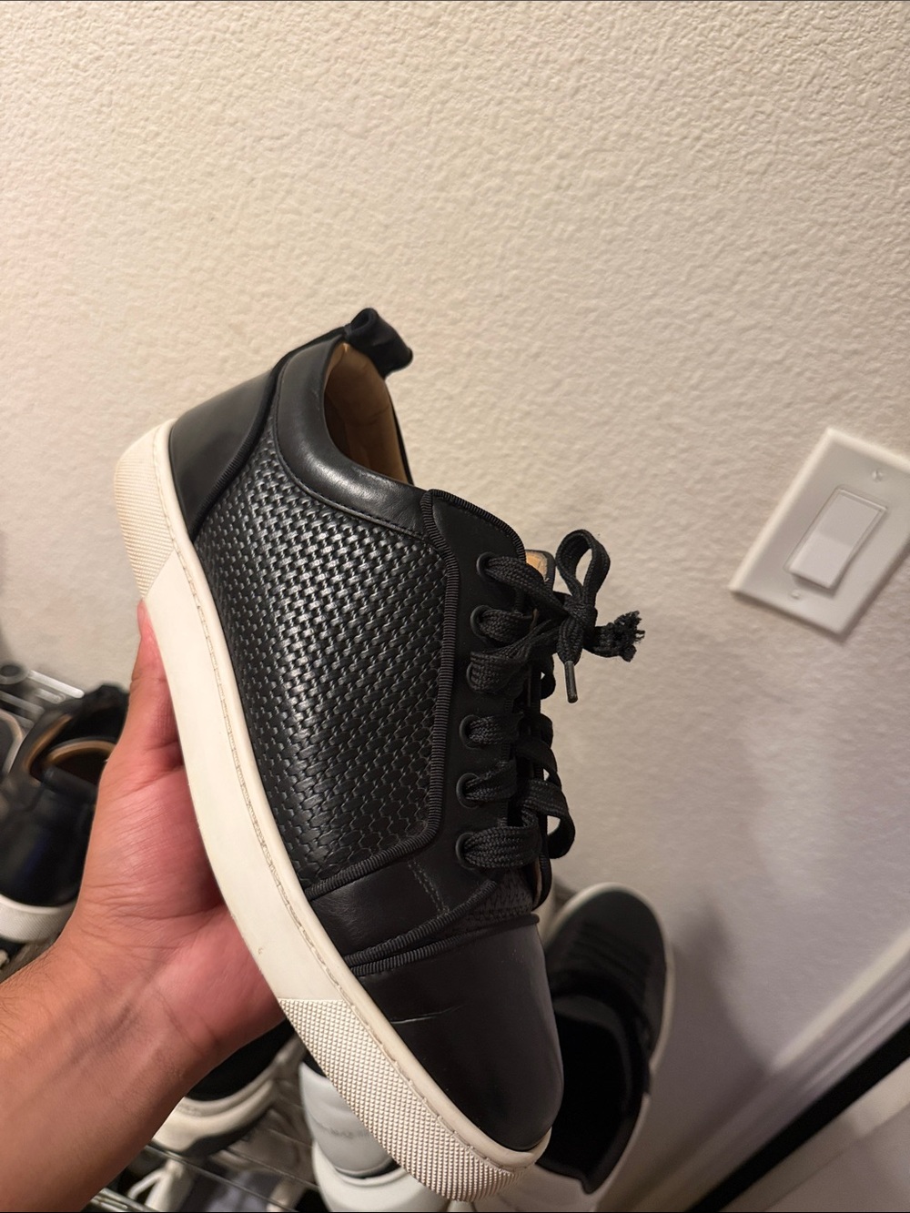 Christian Louboutin Black Leather Low-Top Sneaker with White Sole